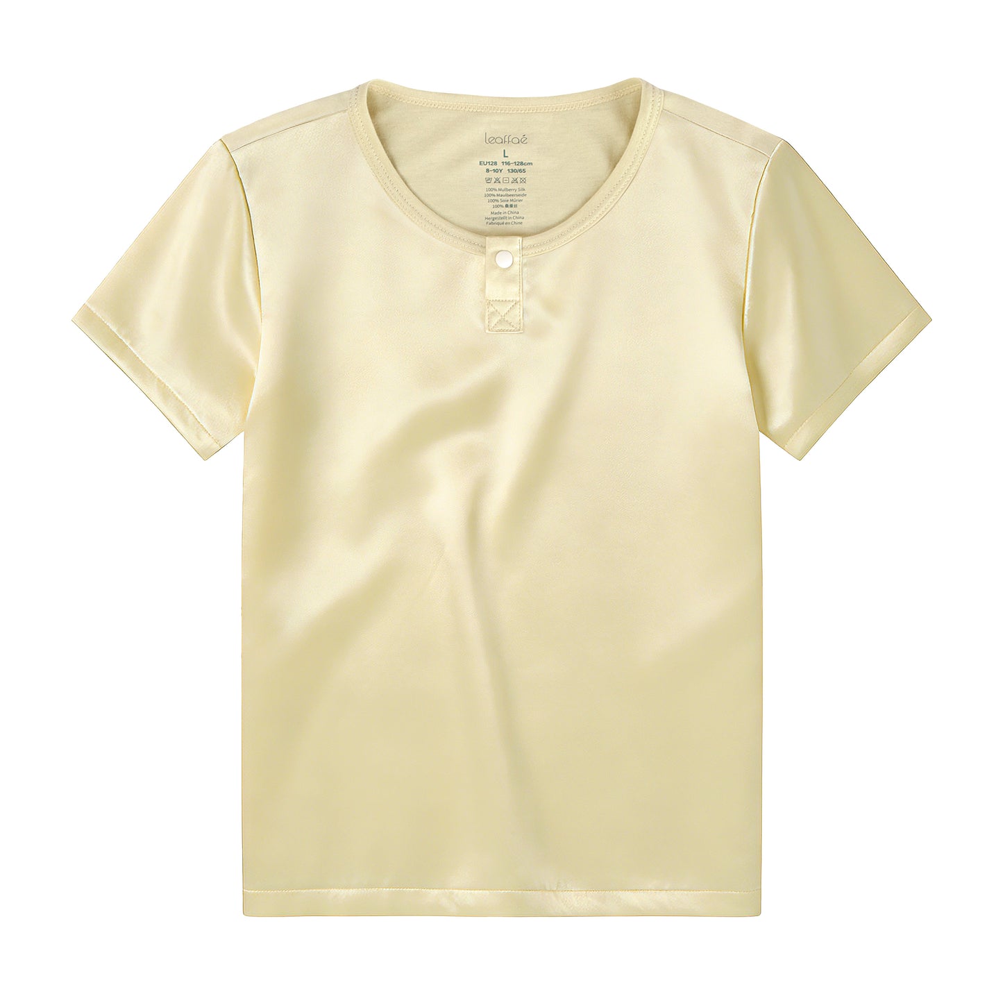 100% Mulberry Silk Children’s Short-Sleeve Homewear Top – Hand-Dyed with Calendula
