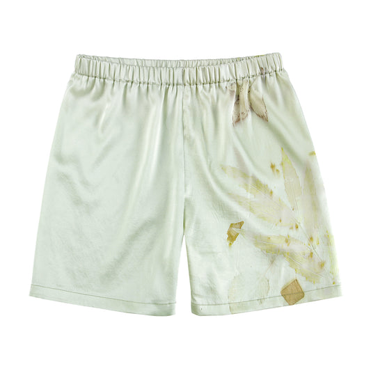 100% Mulberry Silk Children’s Homewear Shorts – Hand-Printed with Natural Leaves