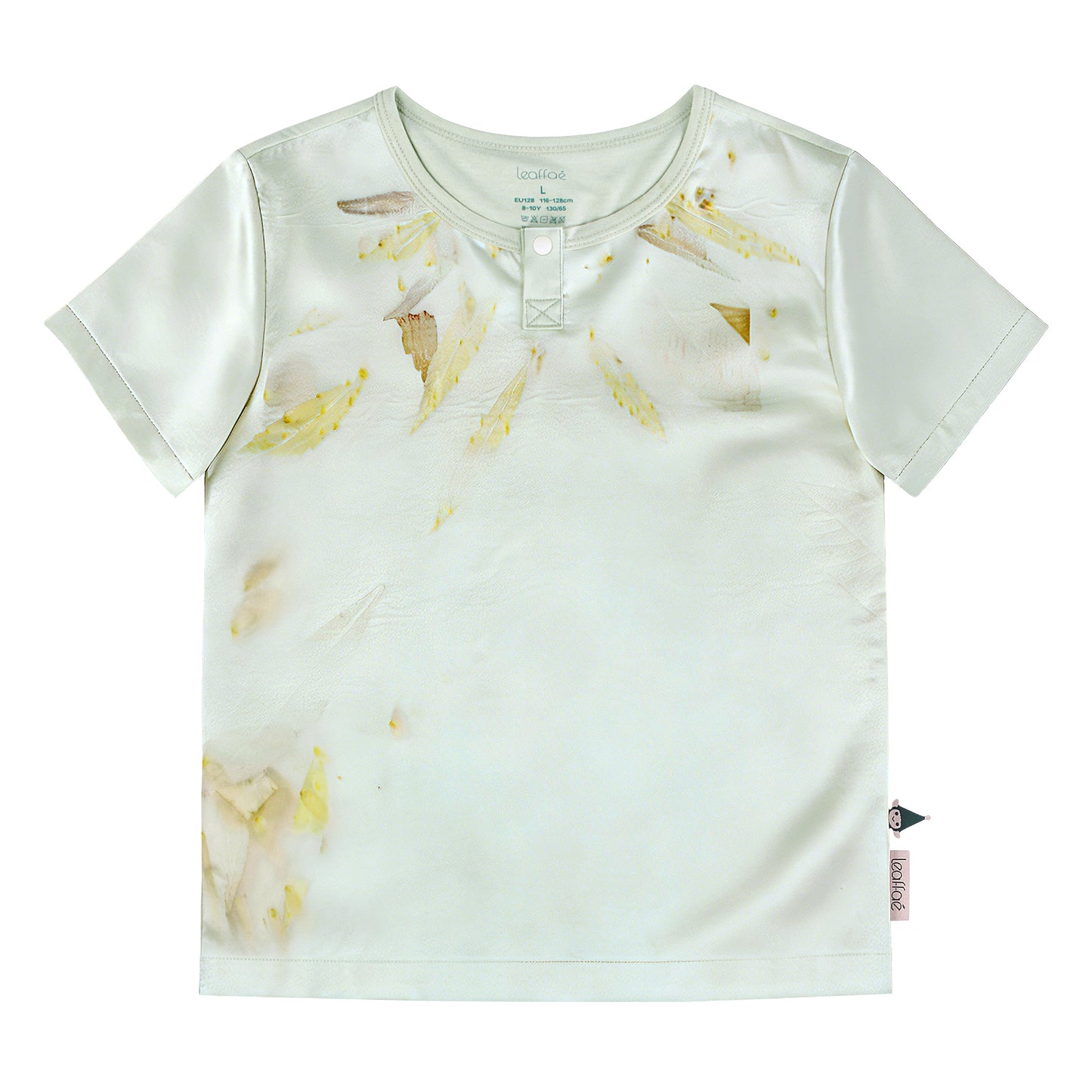 100% Mulberry Silk Children’s Short-Sleeve Homewear Top – Hand-Printed