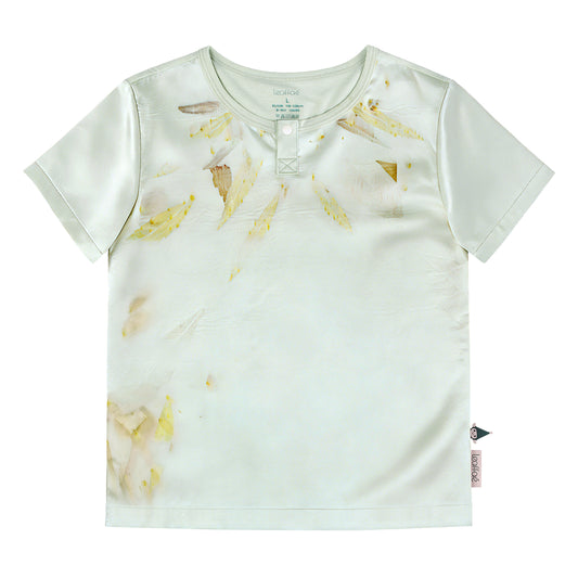 100% Mulberry Silk Children’s Short-Sleeve Homewear Top – Hand-Printed