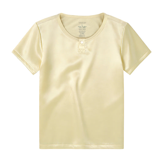 100% Mulberry Silk Children’s Short-Sleeve Homewear Top – Hand-Dyed with Calendula